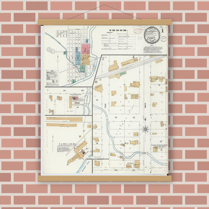 Old map wall art mockup — magnetic wood frame on brick wall — Sanborn Fire Insurance Map from Evart, Osceola County, Michigan (1899) - Complete Map Set