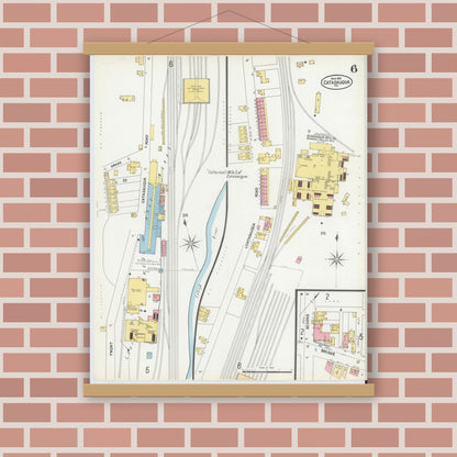 Old map wall art mockup — magnetic wood frame on brick wall — Sanborn Fire Insurance Map from Catasauqua, Lehigh County, Pennsylvania (1902), Sheet #0006