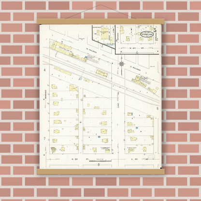 Old map wall art mockup — magnetic wood frame on brick wall — Sanborn Fire Insurance Map from Storm Lake, Buena Vista County, Iowa (1914), Sheet #0005