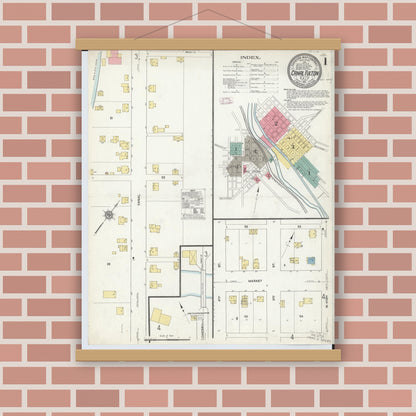 Old map wall art mockup — magnetic wood frame on brick wall — Sanborn Fire Insurance Map from Canal Fulton, Stark County, Ohio (1911), Sheet #0001