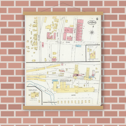 Old map wall art mockup — magnetic wood frame on brick wall — Sanborn Fire Insurance Map from Johnsonburg, Elk County, Pennsylvania (1898), Sheet #0002