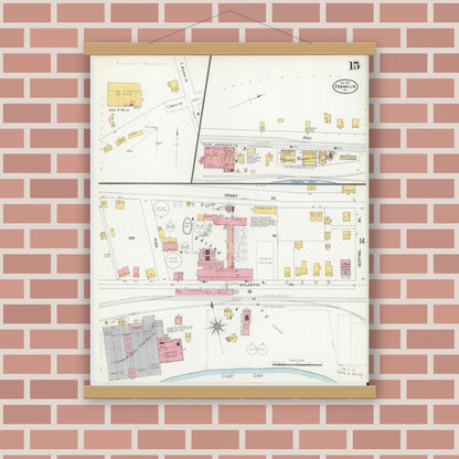 Old map wall art mockup — magnetic wood frame on brick wall — Sanborn Fire Insurance Map from Franklin, Venango County, Pennsylvania (1901), Sheet #0015