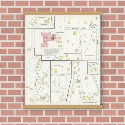 Old map wall art mockup — magnetic wood frame on brick wall — Sanborn Fire Insurance Map from Sparkill, Rockland County, New York (1910), Sheet #0002