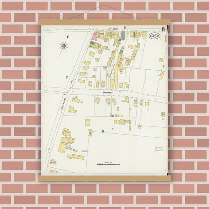 Old map wall art mockup — magnetic wood frame on brick wall — Sanborn Fire Insurance Map from Babylon, Suffolk County, New York (1902), Sheet #0008