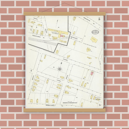 Old map wall art mockup — magnetic wood frame on brick wall — Sanborn Fire Insurance Map from Delanco, Burlington County, New Jersey (1909), Sheet #0005