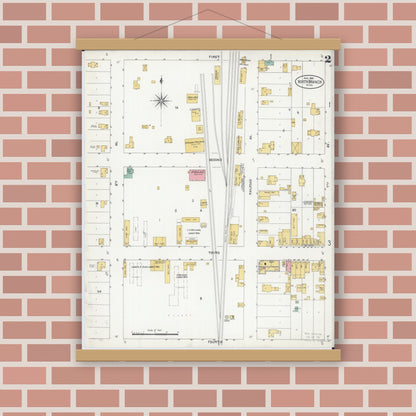 Old map wall art mockup — magnetic wood frame on brick wall — Sanborn Fire Insurance Map from North Branch, Chisago County, Minnesota (1904), Sheet #0002