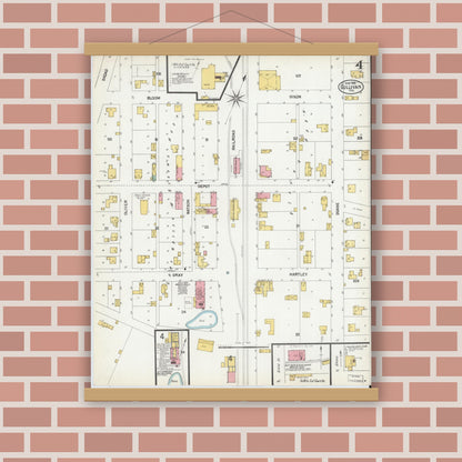 Old map wall art mockup — magnetic wood frame on brick wall — Sanborn Fire Insurance Map from Sullivan, Sullivan County, Indiana (1902), Sheet #0004