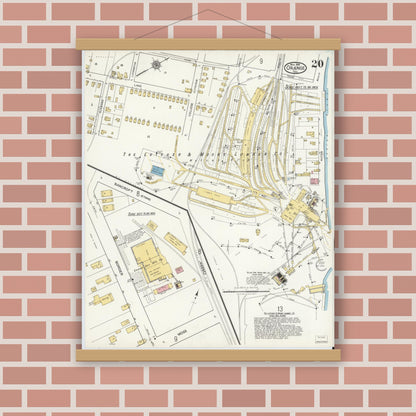 Old map wall art mockup — magnetic wood frame on brick wall — Sanborn Fire Insurance Map from Orange, Orange County, Texas (1919), Sheet #0020