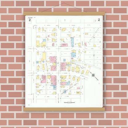 Old map wall art mockup — magnetic wood frame on brick wall — Sanborn Fire Insurance Map from Centerburg, Knox County, Ohio (1949), Sheet #0002