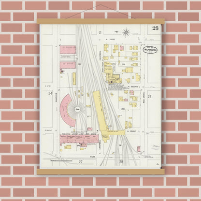 Old map wall art mockup — magnetic wood frame on brick wall — Sanborn Fire Insurance Map from Wilmington, New Hanover County, North Carolina (1898), Sheet #0025