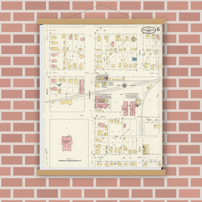 Old map wall art mockup — magnetic wood frame on brick wall — Sanborn Fire Insurance Map from Tipp City, Miami County, Ohio (1911), Sheet #0006
