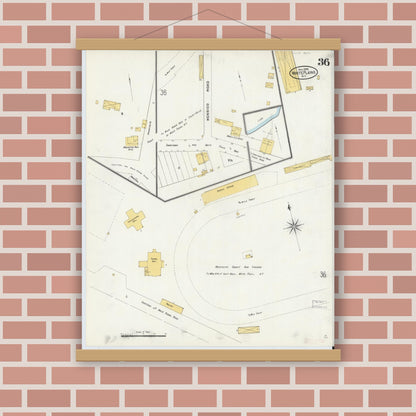 Old map wall art mockup — magnetic wood frame on brick wall — Sanborn Fire Insurance Map from White Plains, Westchester County, New York (1905), Sheet #0036