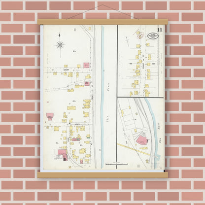 Old map wall art mockup — magnetic wood frame on brick wall — Sanborn Fire Insurance Map from Pomeroy, Meigs County, Ohio (1899), Sheet #0011