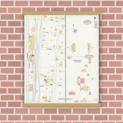 Old map wall art mockup — magnetic wood frame on brick wall — Sanborn Fire Insurance Map from Lake City, Columbia County, Florida (1906), Sheet #0002