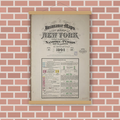 Old map wall art mockup — magnetic wood frame on brick wall — Sanborn Fire Insurance Map from New York, Bronx, Manhattan, New York (1901), Sheet #0001