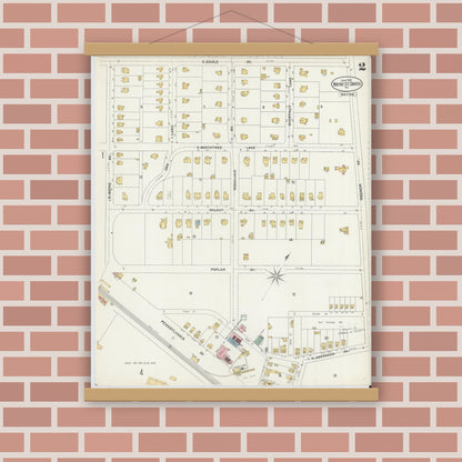 Old map wall art mockup — magnetic wood frame on brick wall — Sanborn Fire Insurance Map from Wayne, Delaware County, Pennsylvania (1902), Sheet #0002