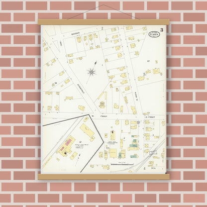 Old map wall art mockup — magnetic wood frame on brick wall — Sanborn Fire Insurance Map from Elmer, Salem County, New Jersey (1908), Sheet #0003