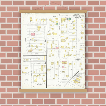 Old map wall art mockup — magnetic wood frame on brick wall — Sanborn Fire Insurance Map from Postville, Allamakee County, Iowa (1902), Sheet #0002
