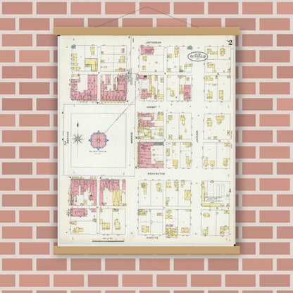 Old map wall art mockup — magnetic wood frame on brick wall — Sanborn Fire Insurance Map from Pittsfield, Pike County, Illinois (1898), Sheet #0002