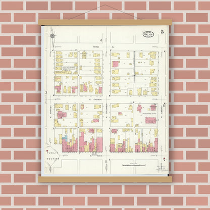 Old map wall art mockup — magnetic wood frame on brick wall — Sanborn Fire Insurance Map from Galion, Crawford County, Ohio (1913), Sheet #0005