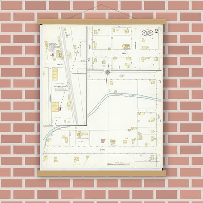Old map wall art mockup — magnetic wood frame on brick wall — Sanborn Fire Insurance Map from Waldo, Marion County, Ohio (1912), Sheet #0002