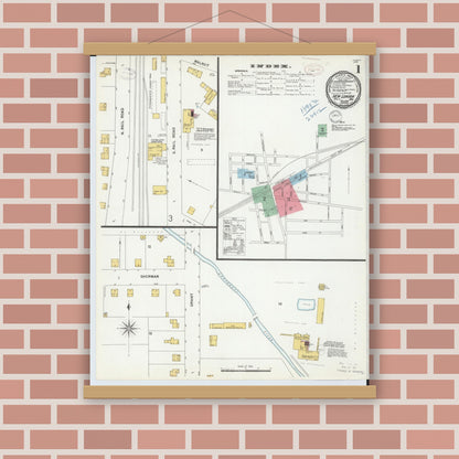 Old map wall art mockup — magnetic wood frame on brick wall — Sanborn Fire Insurance Map from New London, Huron County, Ohio (1899) - Complete Map Set