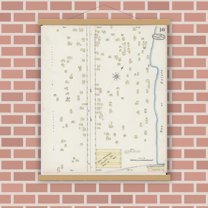 Old map wall art mockup — magnetic wood frame on brick wall — Sanborn Fire Insurance Map from Duluth, Saint Louis County, Minnesota (1885), Sheet #0016