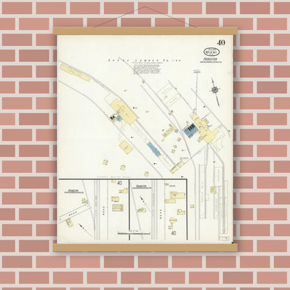 Old map wall art mockup — magnetic wood frame on brick wall — Sanborn Fire Insurance Map from Miami, Dade County, Florida (1914), Sheet #0040