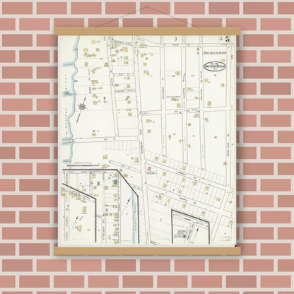 Old map wall art mockup — magnetic wood frame on brick wall — Sanborn Fire Insurance Map from Daytona Beach, Volusia County, Florida (1916), Sheet #0005