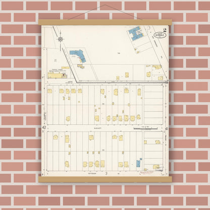 Old map wall art mockup — magnetic wood frame on brick wall — Sanborn Fire Insurance Map from Glendale, Los Angeles County, California (1919), Sheet #0002