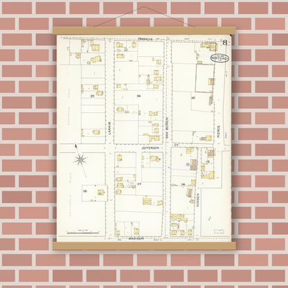 Old map wall art mockup — magnetic wood frame on brick wall — Sanborn Fire Insurance Map from Monterey, Monterey County, California (1892), Sheet #0008