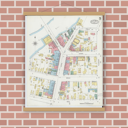 Old map wall art mockup — magnetic wood frame on brick wall — Sanborn Fire Insurance Map from Beloit, Rock County, Wisconsin (1895), Sheet #0005