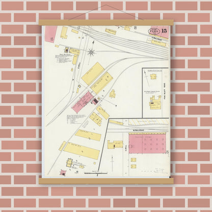 Old map wall art mockup — magnetic wood frame on brick wall — Sanborn Fire Insurance Map from Paris, Lamar County, Texas (1902), Sheet #0015