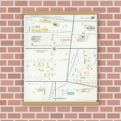 Old map wall art mockup — magnetic wood frame on brick wall — Sanborn Fire Insurance Map from Sault Sainte Marie, Chippewa County, Michigan (1902), Sheet #0023