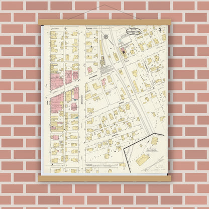 Old map wall art mockup — magnetic wood frame on brick wall — Sanborn Fire Insurance Map from Columbus Grove, Putnam County, Ohio (1911), Sheet #0003