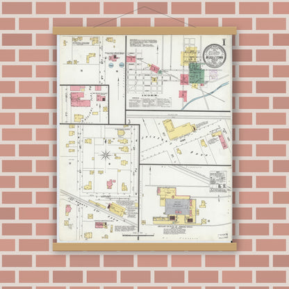 Old map wall art mockup — magnetic wood frame on brick wall — Sanborn Fire Insurance Map from Middletown, Henry County, Indiana (1902) - Complete Map Set