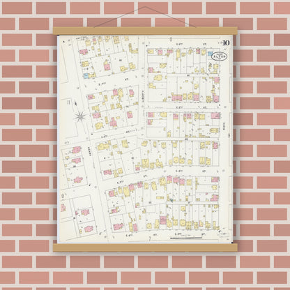 Old map wall art mockup — magnetic wood frame on brick wall — Sanborn Fire Insurance Map from Alton, Madison County, Illinois (1897), Sheet #0010
