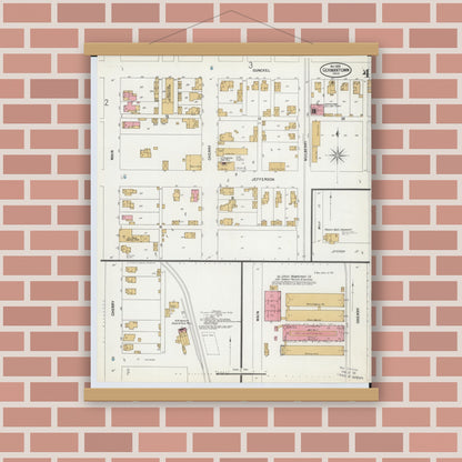 Old map wall art mockup — magnetic wood frame on brick wall — Sanborn Fire Insurance Map from Germantown, Montgomery County, Ohio (1899), Sheet #0004