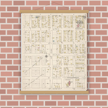 Old map wall art mockup — magnetic wood frame on brick wall — Sanborn Fire Insurance Map from Escanaba, Delta County, Michigan (1921), Sheet #0021