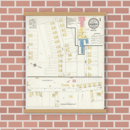 Old map wall art mockup — magnetic wood frame on brick wall — Sanborn Fire Insurance Map from Sugar Notch, Luzerne County, Pennsylvania (1911), Sheet #0001