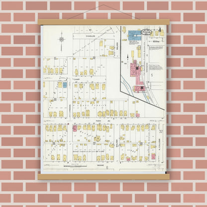 Old map wall art mockup — magnetic wood frame on brick wall — Sanborn Fire Insurance Map from Piqua, Miami County, Ohio (1920), Sheet #0004
