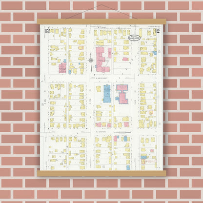 Old map wall art mockup — magnetic wood frame on brick wall — Sanborn Fire Insurance Map from Kankakee, Kankakee County, Illinois (1930), Sheet #0012