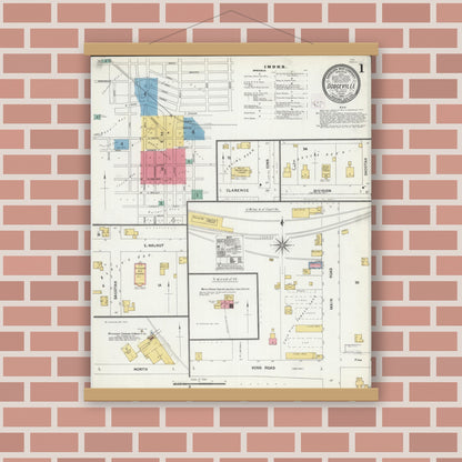 Old map wall art mockup — magnetic wood frame on brick wall — Sanborn Fire Insurance Map from Dodgeville, Iowa County, Wisconsin (1905) - Complete Map Set
