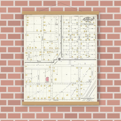 Old map wall art mockup — magnetic wood frame on brick wall — Sanborn Fire Insurance Map from Stephenville, Erath County, Texas (1921), Sheet #0008