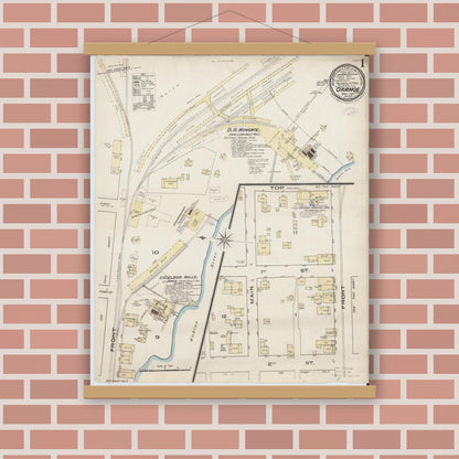 Old map wall art mockup — magnetic wood frame on brick wall — Sanborn Fire Insurance Map from Orange, Orange County, Texas (1885), Sheet #0001