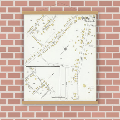 Old map wall art mockup — magnetic wood frame on brick wall — Sanborn Fire Insurance Map from Concord, Cabarrus County, North Carolina (1921), Sheet #0017