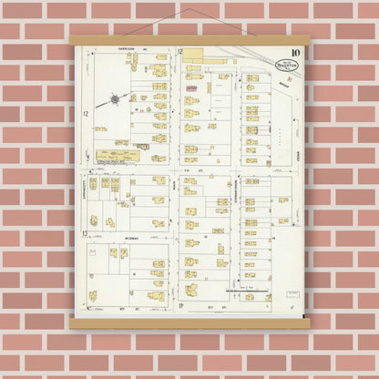 Old map wall art mockup — magnetic wood frame on brick wall — Sanborn Fire Insurance Map from Riverton, Burlington County, New Jersey (1911), Sheet #0010