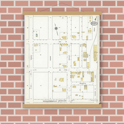 Old map wall art mockup — magnetic wood frame on brick wall — Sanborn Fire Insurance Map from Starke, Bradford County, Florida (1920), Sheet #0004