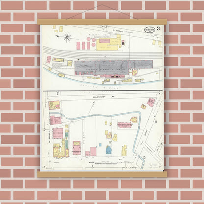 Old map wall art mockup — magnetic wood frame on brick wall — Sanborn Fire Insurance Map from Ridgway, Elk County, Pennsylvania (1909), Sheet #0003