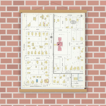 Old map wall art mockup — magnetic wood frame on brick wall — Sanborn Fire Insurance Map from Ithaca, Gratiot County, Michigan (1911), Sheet #0005